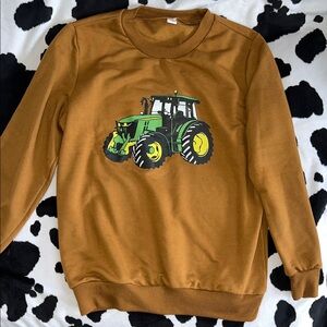 Brown Sweatshirt with Green & Yellow Tractor Graphic